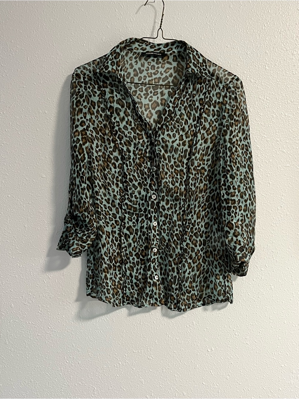 Aqua Leopard Print Button-Front Blouse